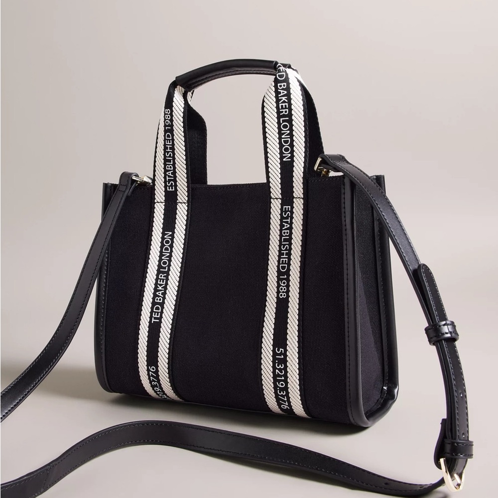 Ted Baker Georjea Small Branded Webbing Canvas Tote Bag, Black/White